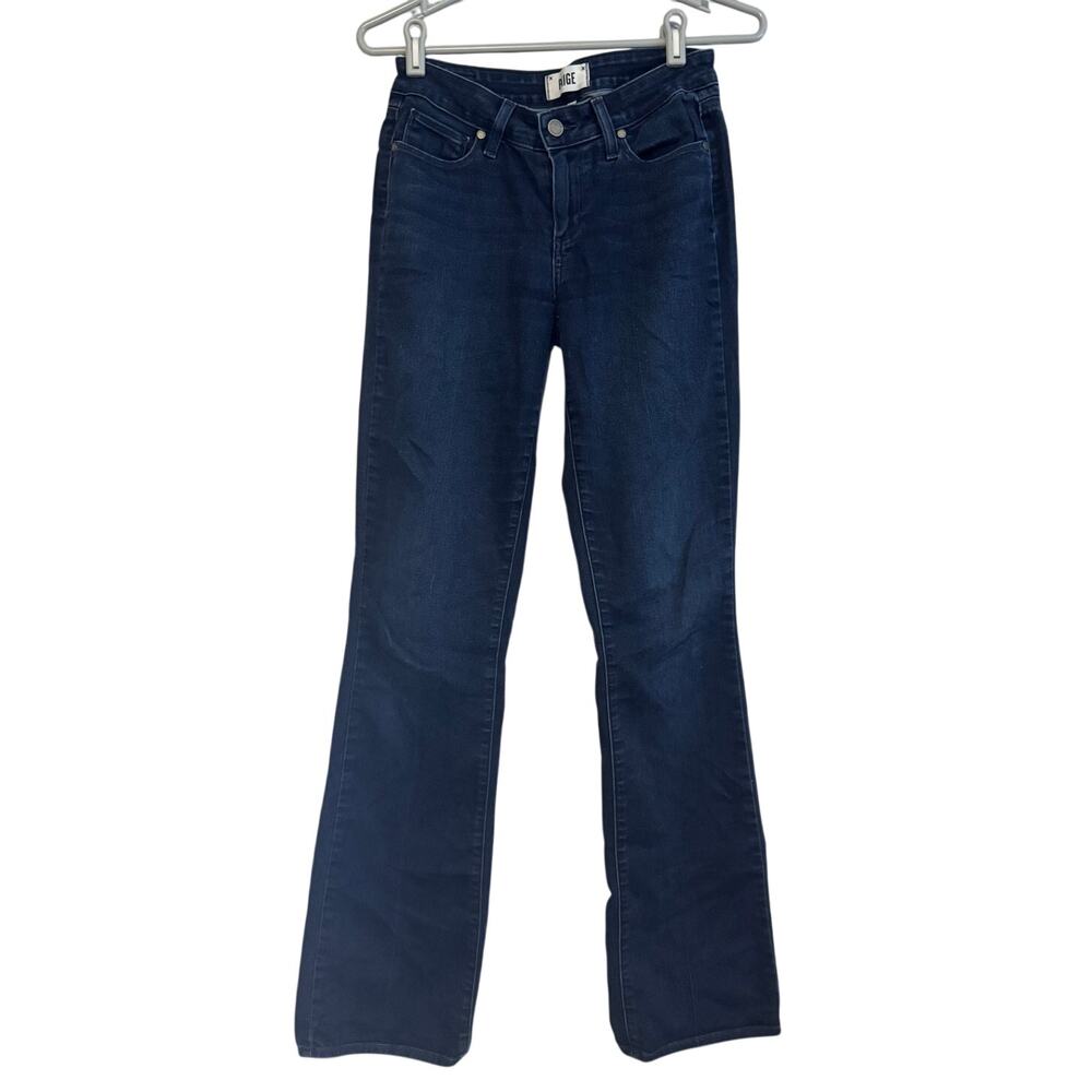 Paige Manhattan Blue Jeans 27 Dark Wash Zip Fly Stretch Mid Rise Boot Cut Flare